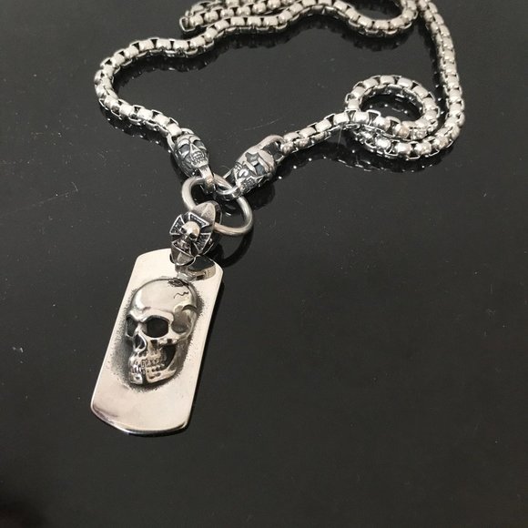 Skull Necklace Pendant Chain Biker Silver Rock Mans Moto Gothic Motorcycle - Picture 4 of 7